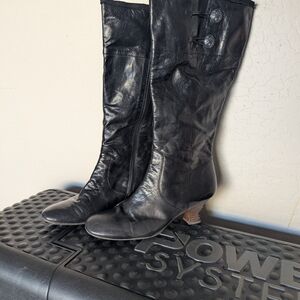 Naya Black Leather Heeled Boots